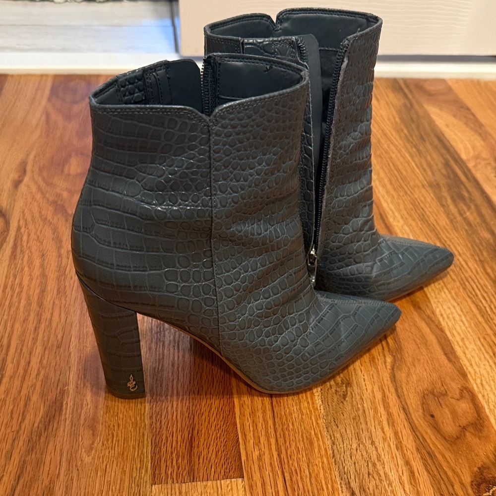 Sam Edelman Crocodile-Embossed Heeled Boots in Dark Gray